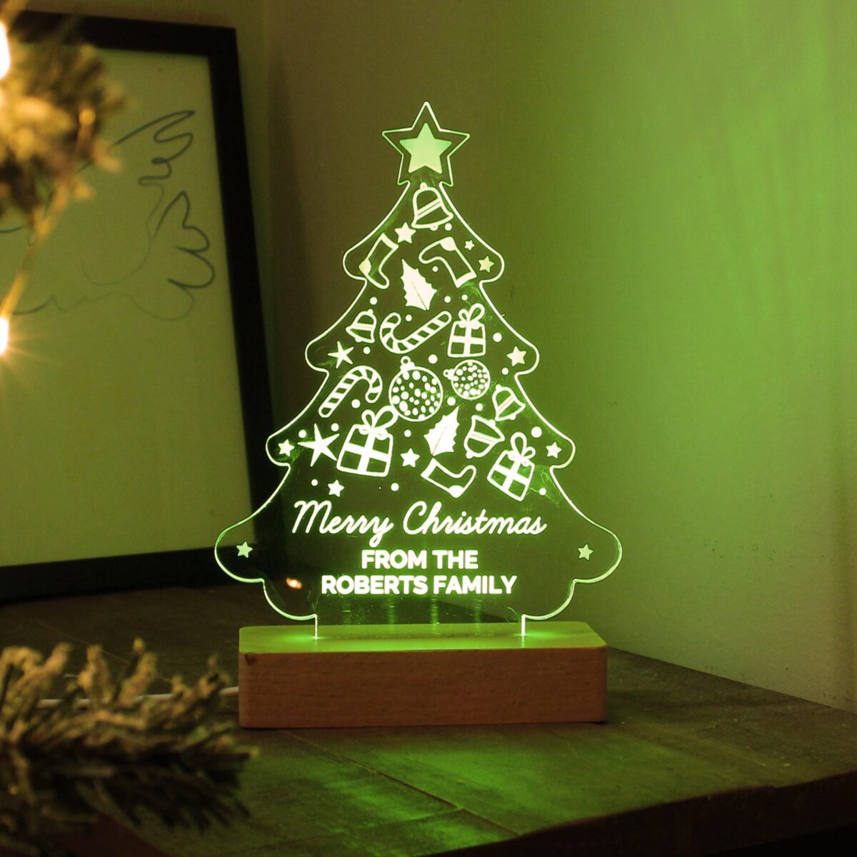 Personalised christmas tree wooden based led light