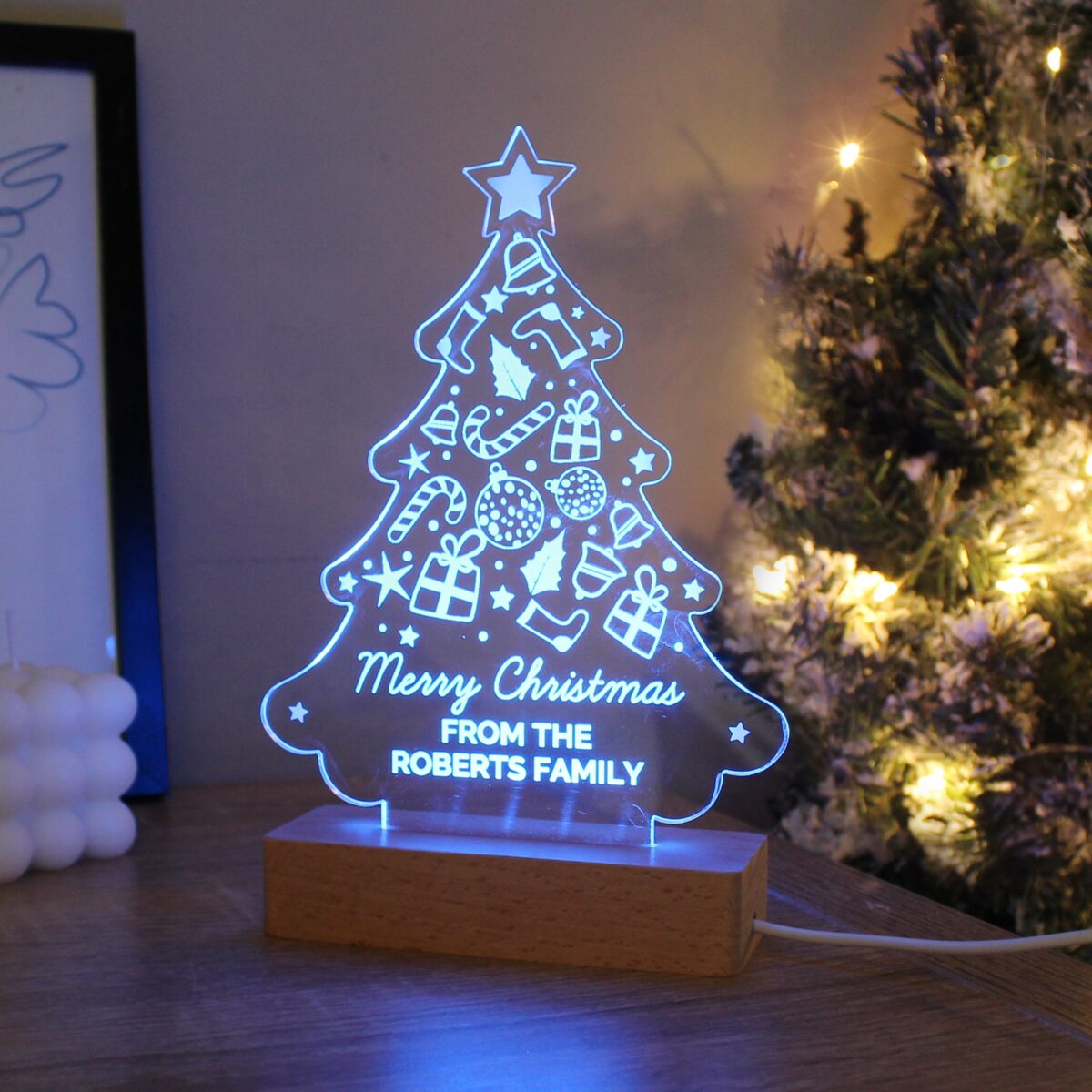 Personalised christmas tree wooden based led light
