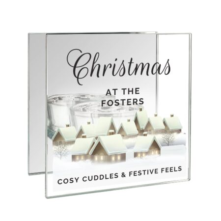Personalised Christmas Village Glass Tea Light Candle Holder: 4 - Candle Holders By Gift Moments