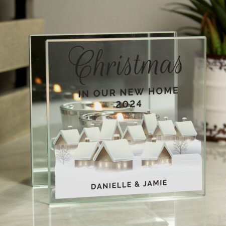Personalised Christmas Village Glass Tea Light Candle Holder: 2 - Candle Holders By Gift Moments