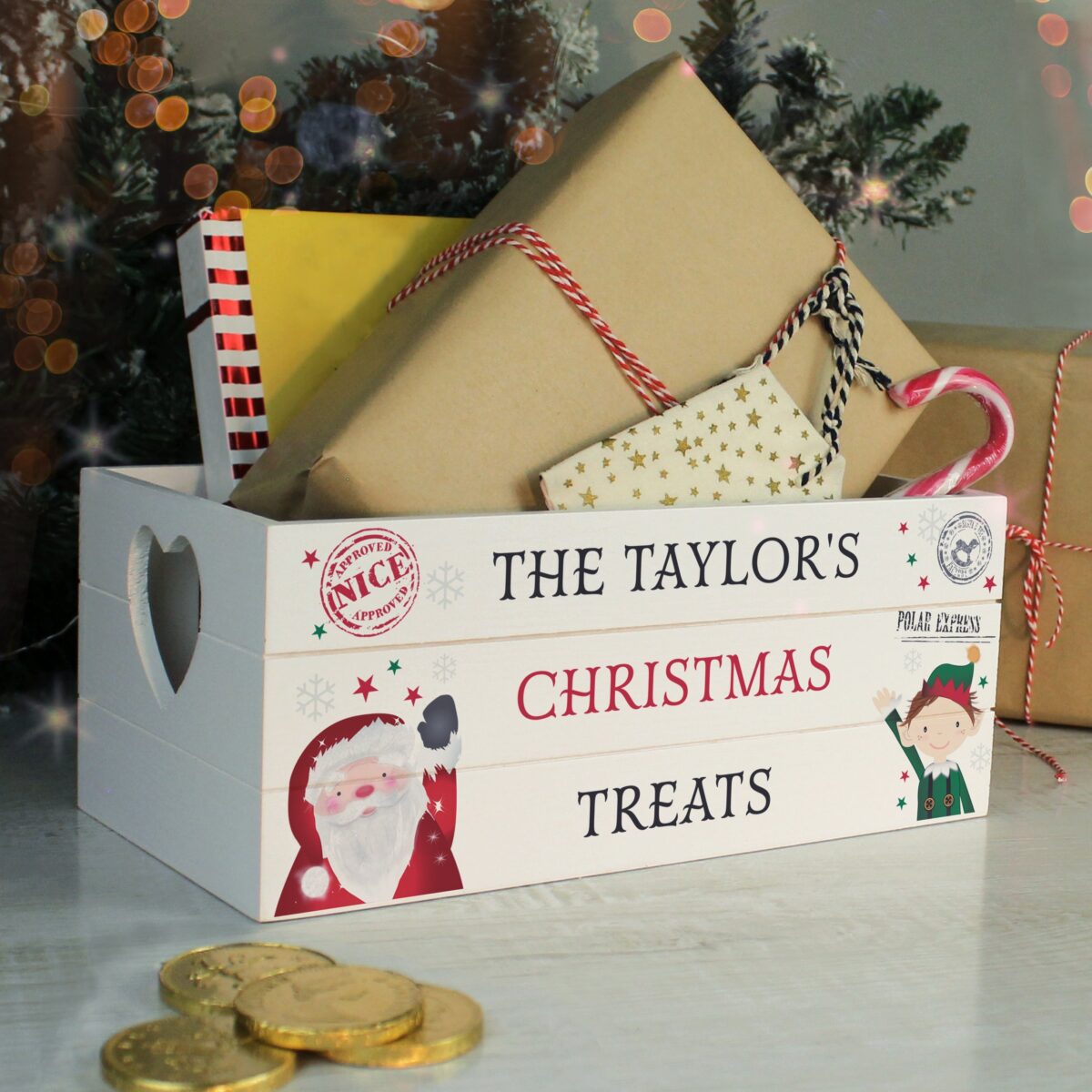 Personalised Christmas White Wooden Crate: 4 - Storage By Gift Moments