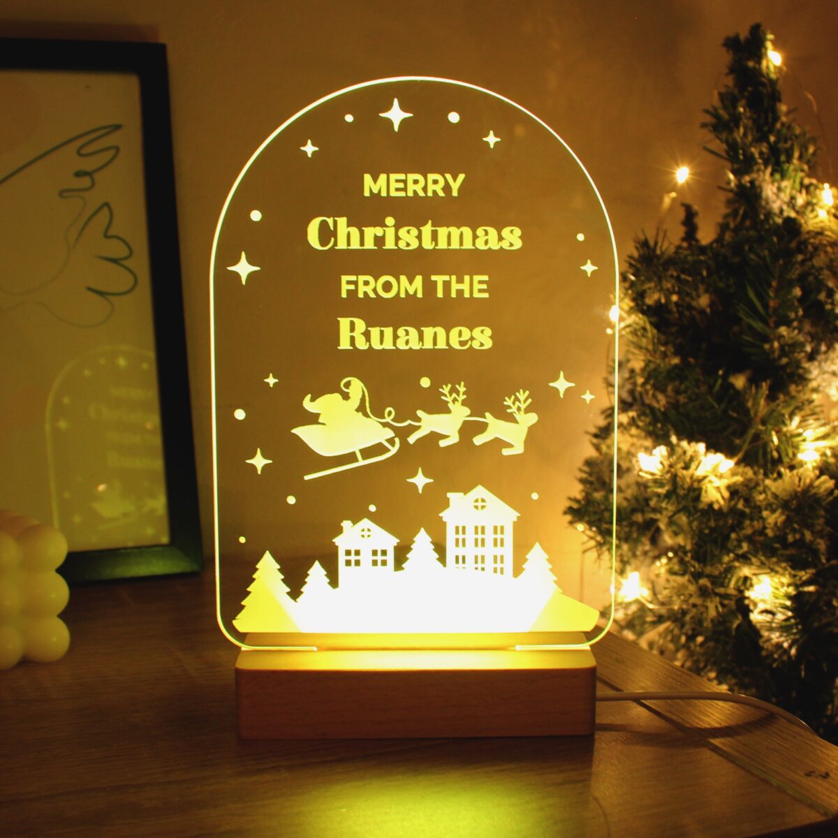 Personalised christmas wooden based led light
