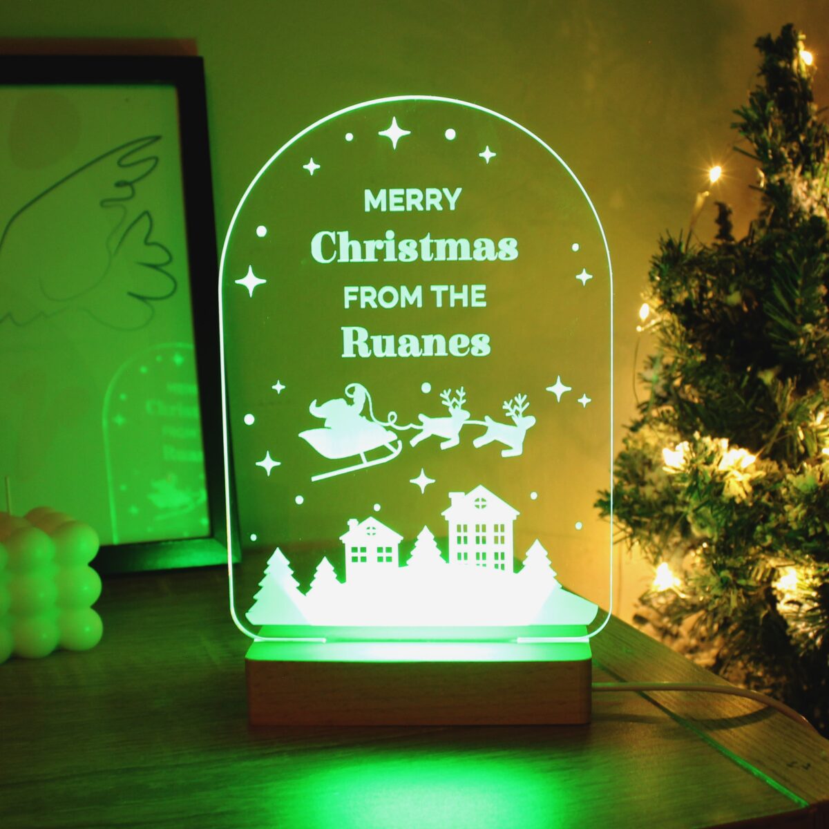 Personalised christmas wooden based led light