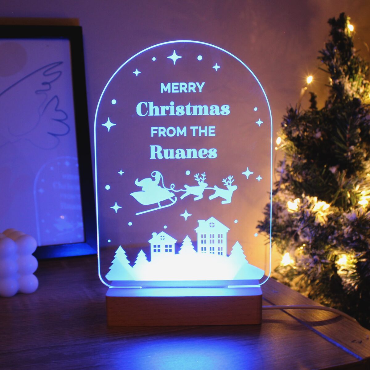 Personalised christmas wooden based led light