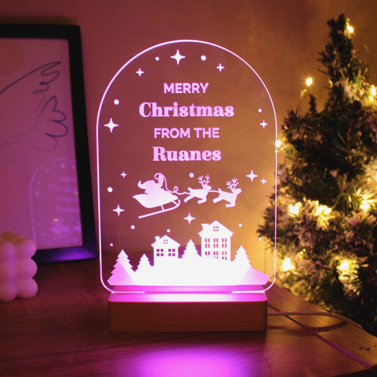 Personalised christmas wooden based led light