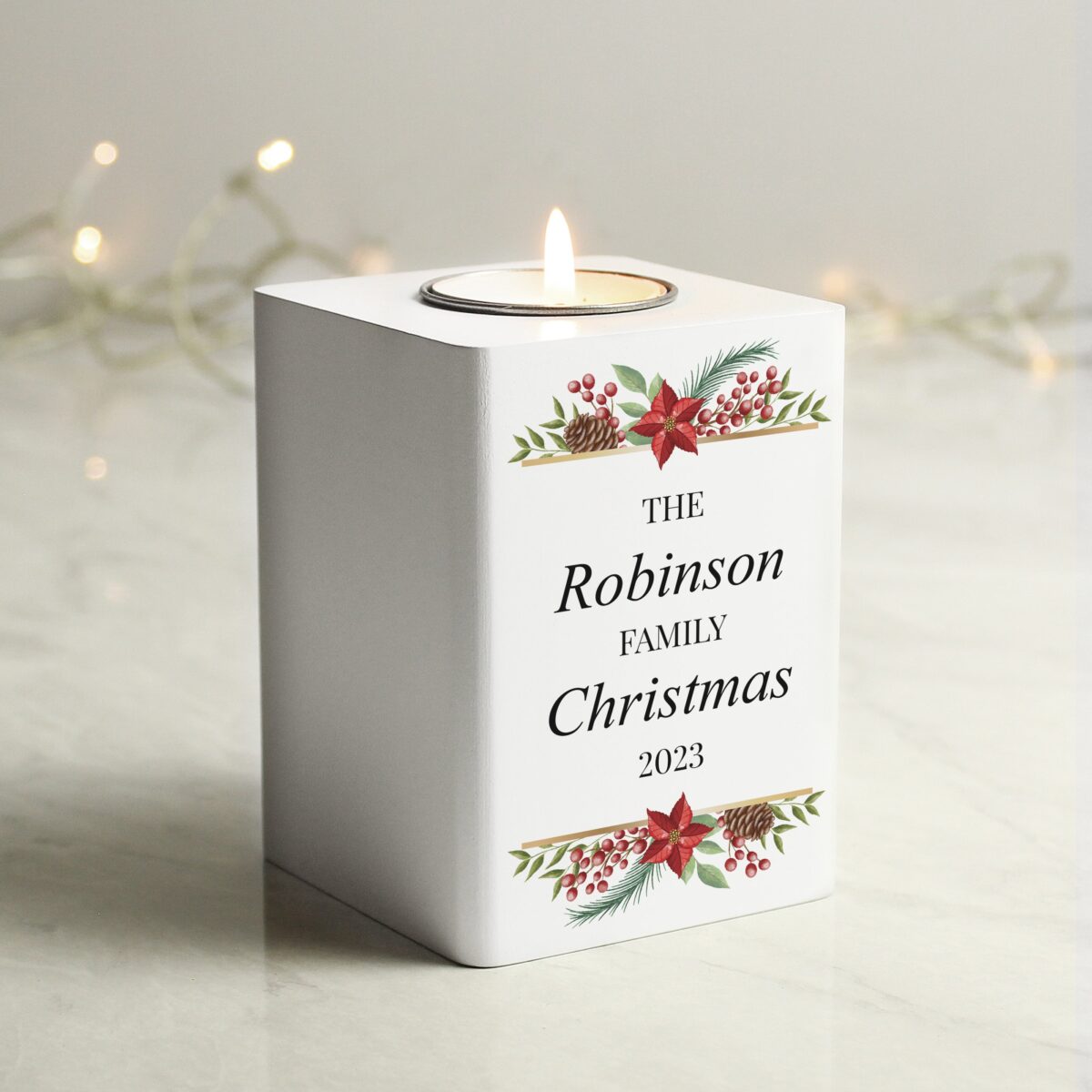Personalised Christmas Wooden Tealight Holder: 2 - Candle Holders By Gift Moments