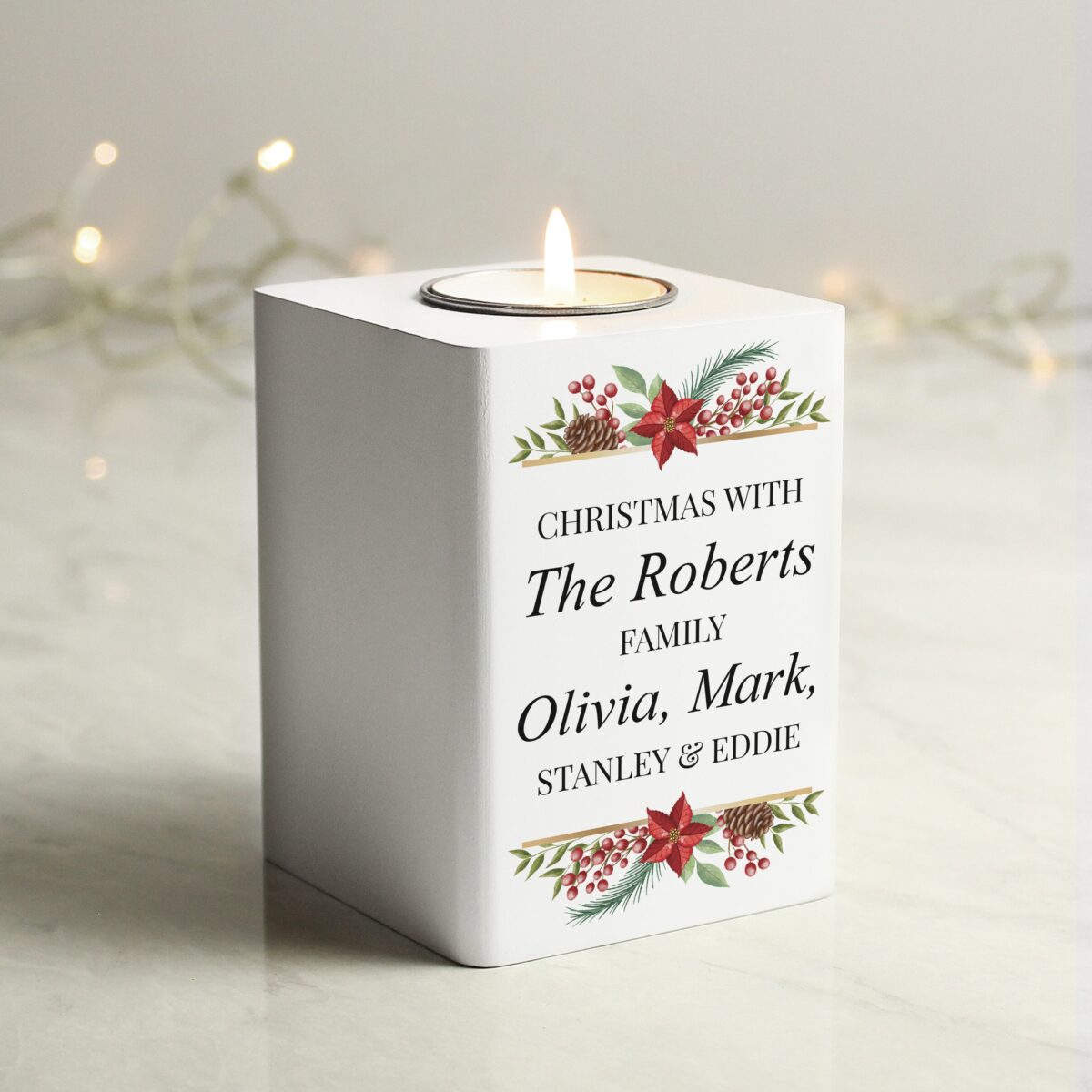 Personalised Christmas Wooden Tealight Holder: 4 - Candle Holders By Gift Moments