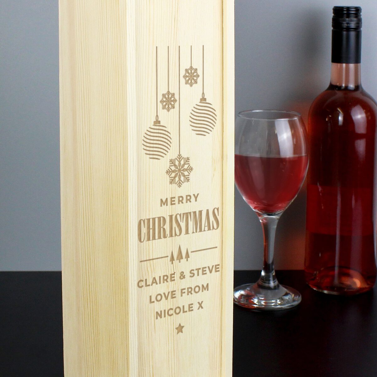 Personalised Christmas Wooden Wine Box: 4 - Barware By Gift Moments
