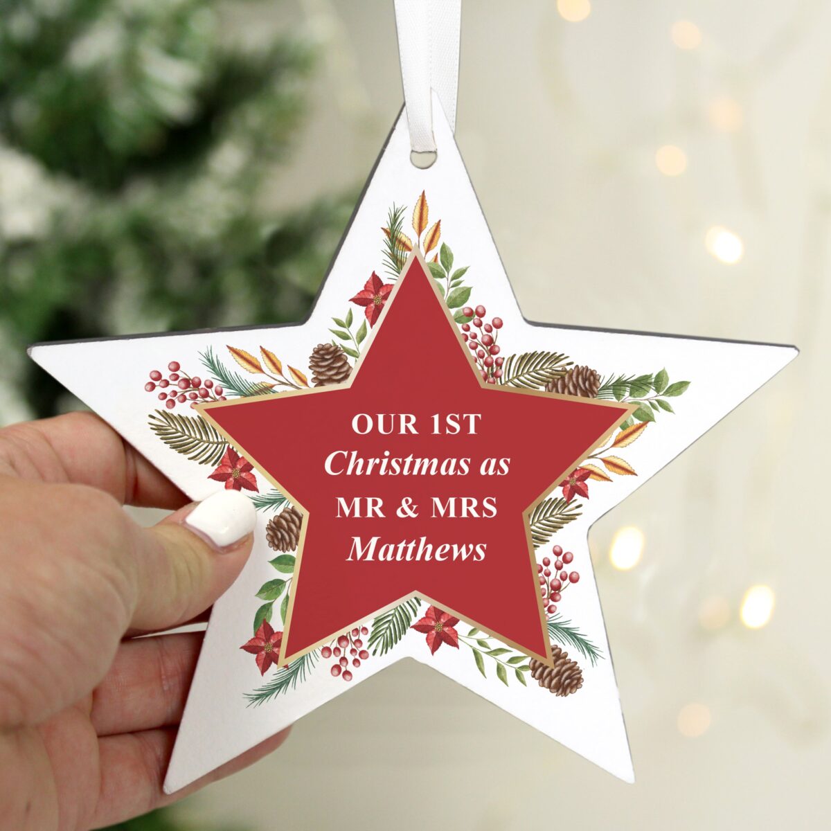 Personalised Christmas Wreath Wooden Decoration: 2 - Christmas Decorations By Gift Moments