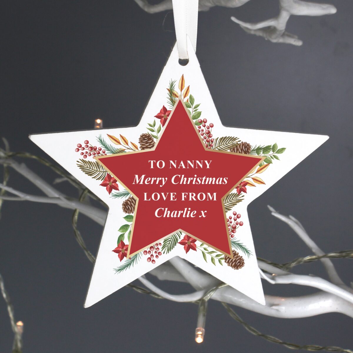 Personalised Christmas Wreath Wooden Decoration: 6 - Christmas Decorations By Gift Moments