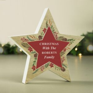 Personalised Christmas Wreath Wooden Star Ornament: 3 - Christmas Decorations By Gift Moments