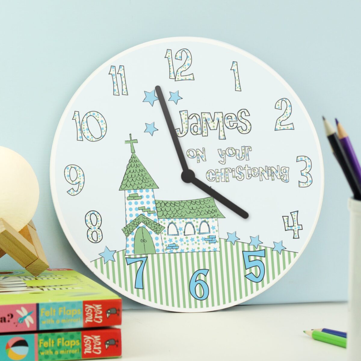 Personalised Church Boys Christening Clock: 3 - Clocks By Gift Moments