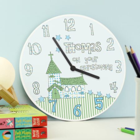 Personalised Church Boys Christening Clock: 1 - Clocks By Gift Moments