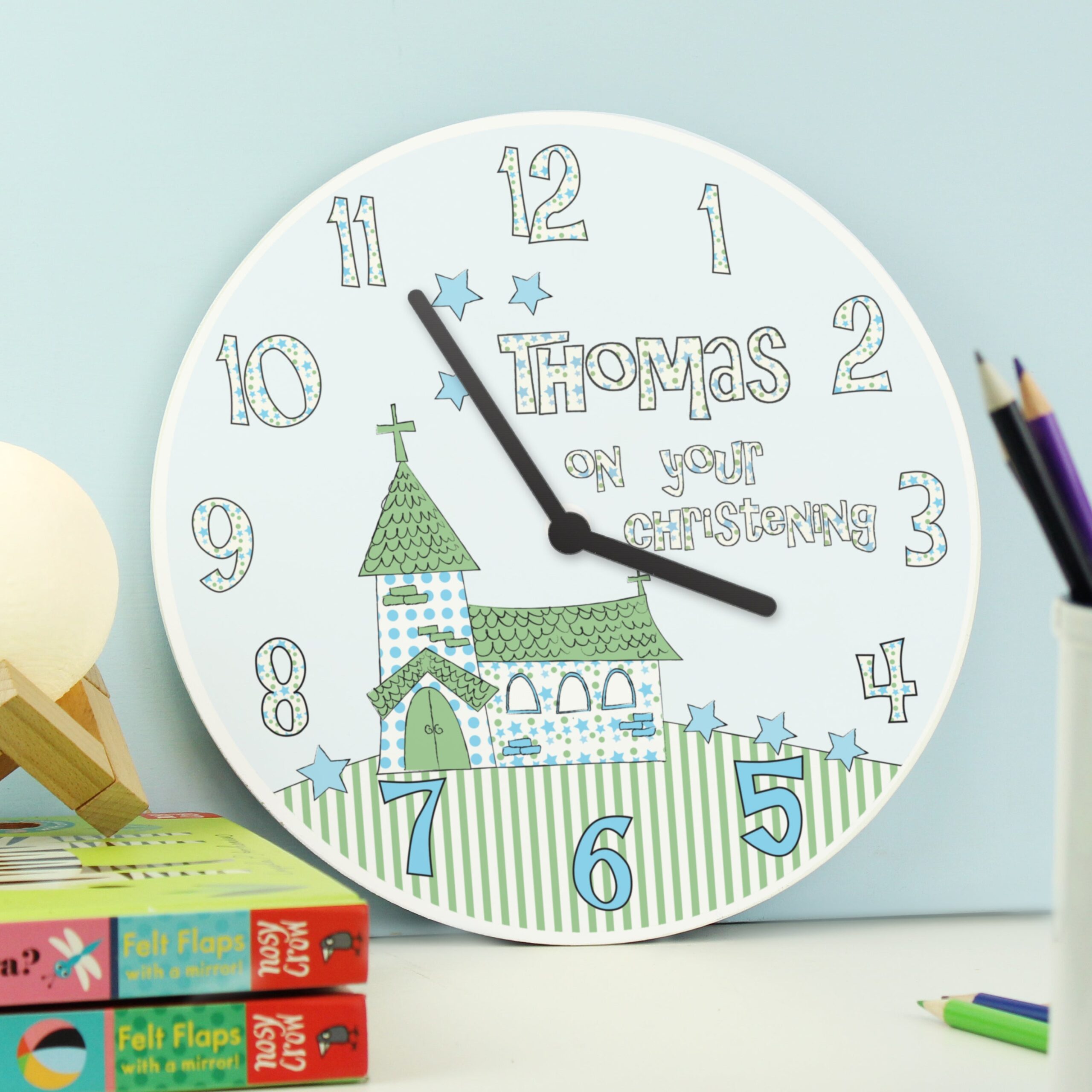 Personalised Church Boys Christening Clock: 1 - Clocks By Gift Moments
