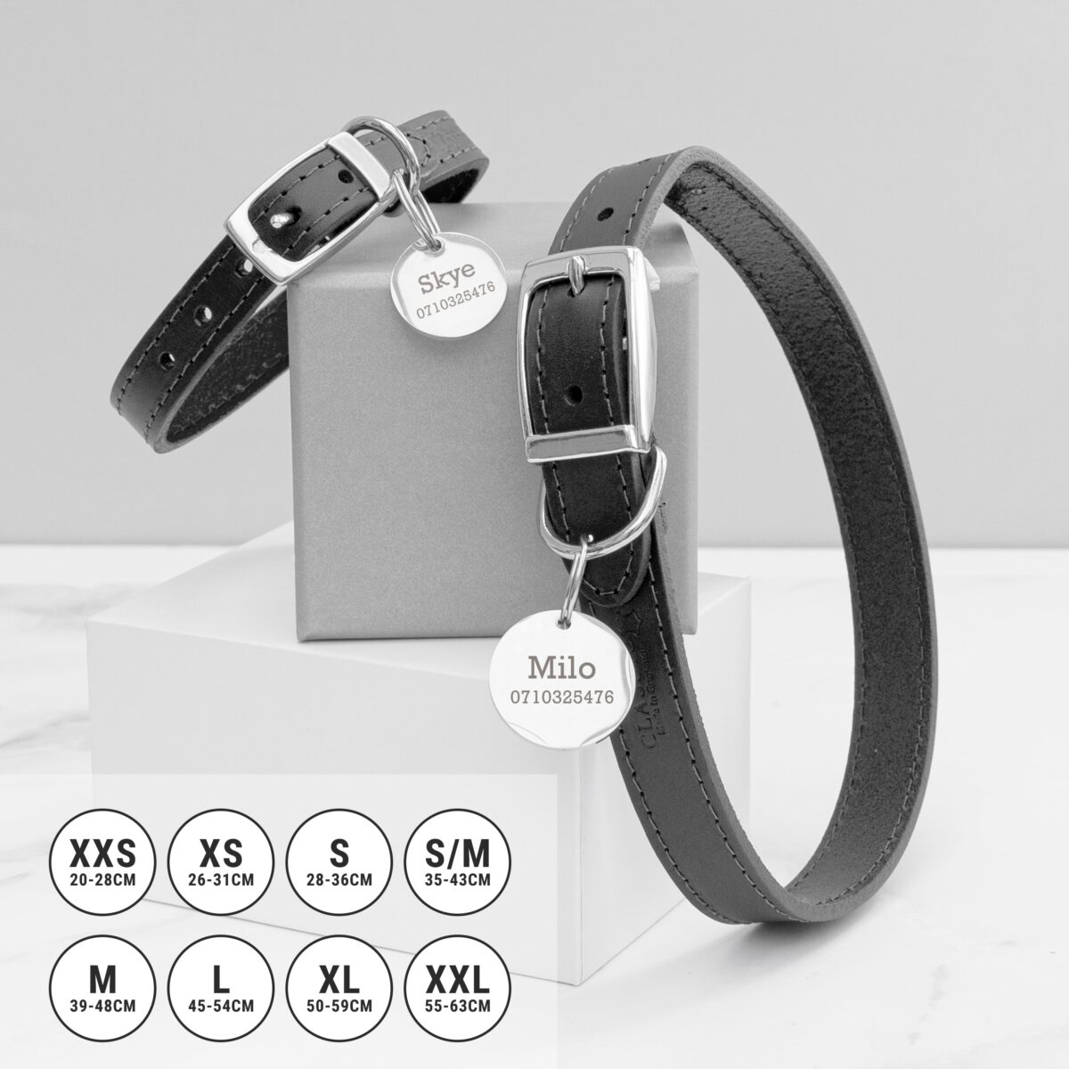 Personalised Classic Black Leather Dog Collar with Tag: 2 - Pet Products By Gift Moments