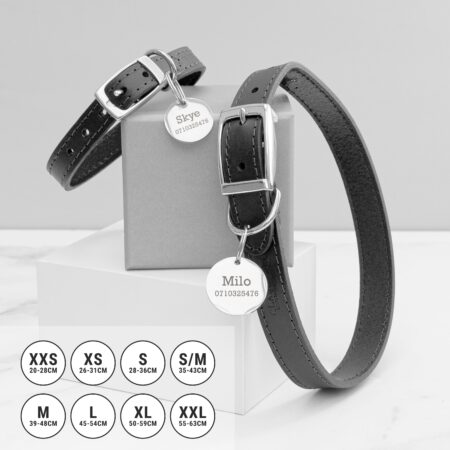 Personalised Classic Black Leather Dog Collar with Tag: 2 - Pet Products By Gift Moments