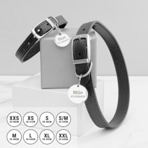Personalised Classic Black Leather Dog Collar with Tag: 2 - Pet Products By Gift Moments