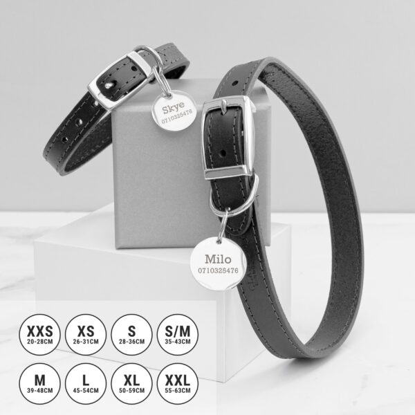Personalised Classic Black Leather Dog Collar with Tag: 2 - Pet Products By Gift Moments