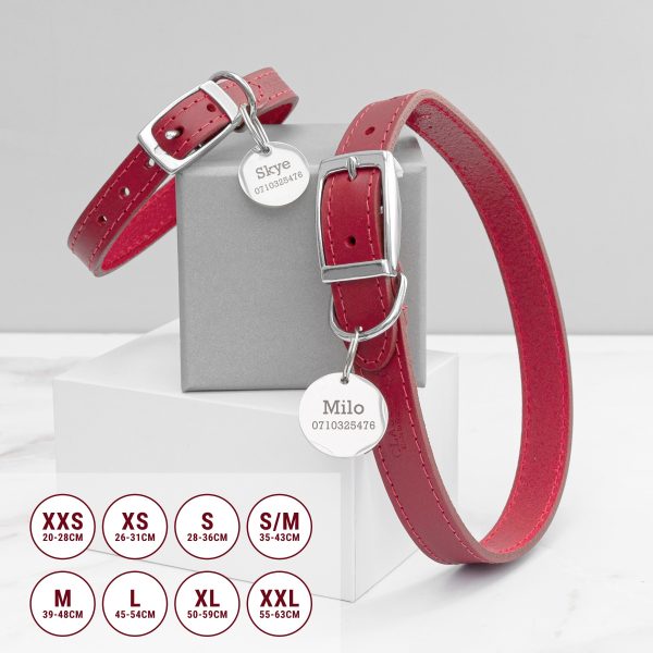 Personalised Red Leather Dog Collar with Tag: 2 - Pet Products By Gift Moments