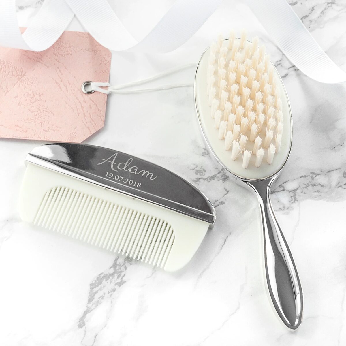 Personalised Classic Silver Plated Baby Brush & Comb Set: 7 - Baby By Gift Moments