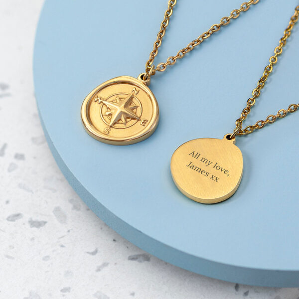 Personalised Compass Amulet Necklaces: 1 - Gold - Necklaces By Gift Moments