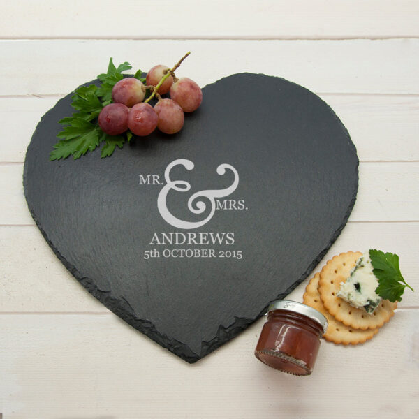 Personalised Couples’ Heart Slate Cheese Board: 1 - Cheese Boards By Gift Moments