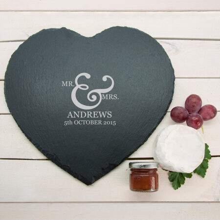 Personalised Couples’ Heart Slate Cheese Board: 2 - Cheese Boards By Gift Moments