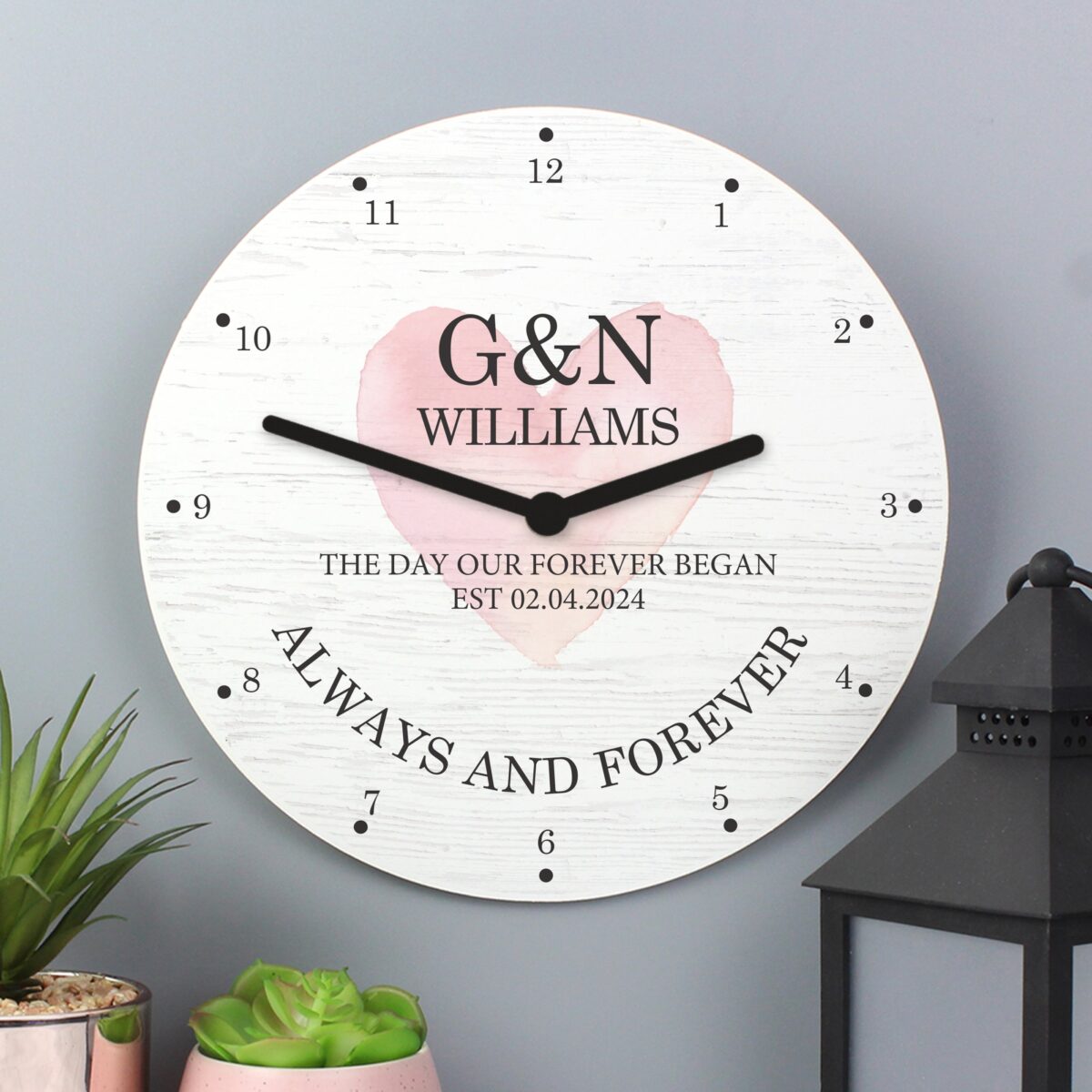Personalised Couples Love Wooden Wall Clock: 4 - Clocks By Gift Moments