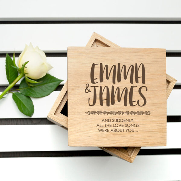 Personalised Couples Oak Photo Cube: 1 - Photo Cubes By Gift Moments