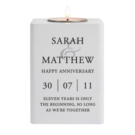 Personalised Couples White Wooden Tea light Holder: 5 - Candle Holders By Gift Moments