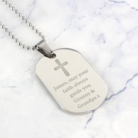 Personalised Cross Stainless Steel Dog Tag Necklace: 1 - Necklaces By Gift Moments