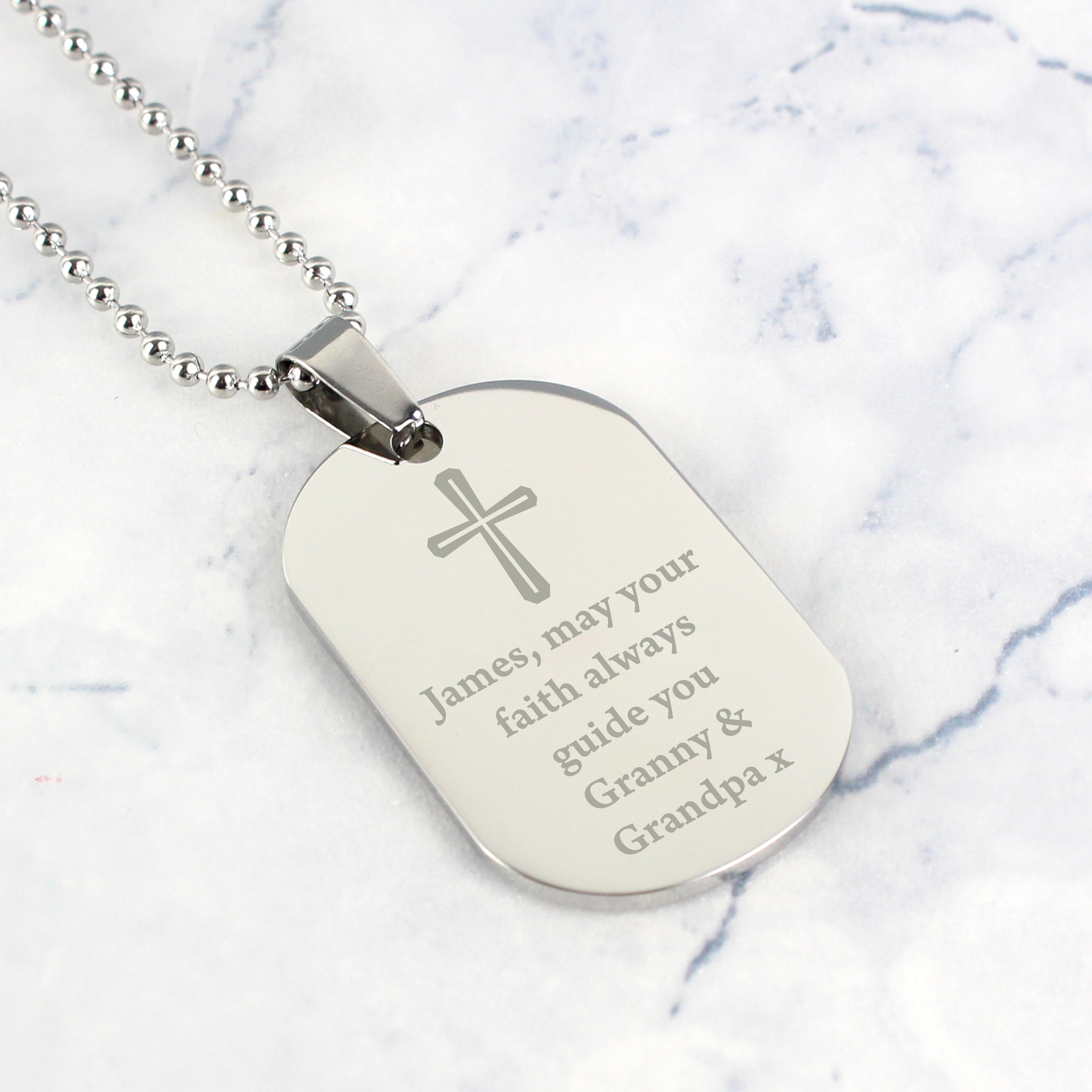 Personalised Cross Stainless Steel Dog Tag Necklace: 1 - Necklaces By Gift Moments