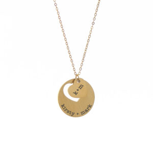 Personalised Cut-Out Heart & Disc Pendant Necklaces: 7 - Gold - Necklaces By Gift Moments