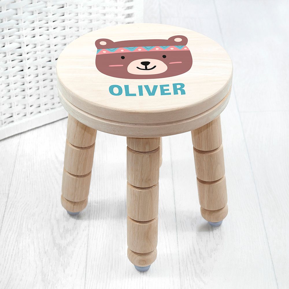 Personalised Cute Bear Kids Stool: 1 - Wooden Stools By Gift Moments