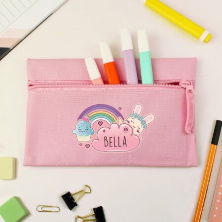 Personalised Cute Bunny Pink Pencil Case: 3 - Pencil Cases & Sets By Gift Moments