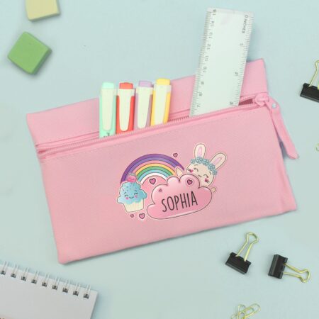 Personalised Cute Bunny Pink Pencil Case: 2 - Pencil Cases & Sets By Gift Moments