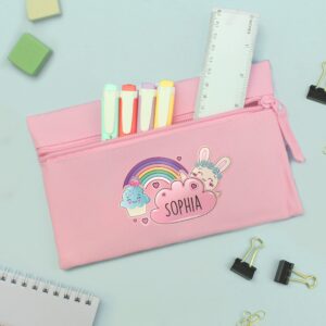 Personalised Cute Bunny Pink Pencil Case: 2 - Pencil Cases & Sets By Gift Moments