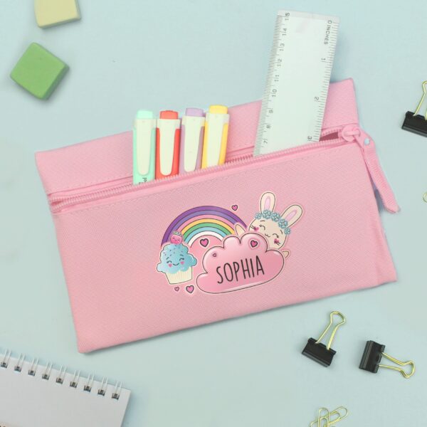 Personalised Cute Bunny Pink Pencil Case: 2 - Pencil Cases & Sets By Gift Moments