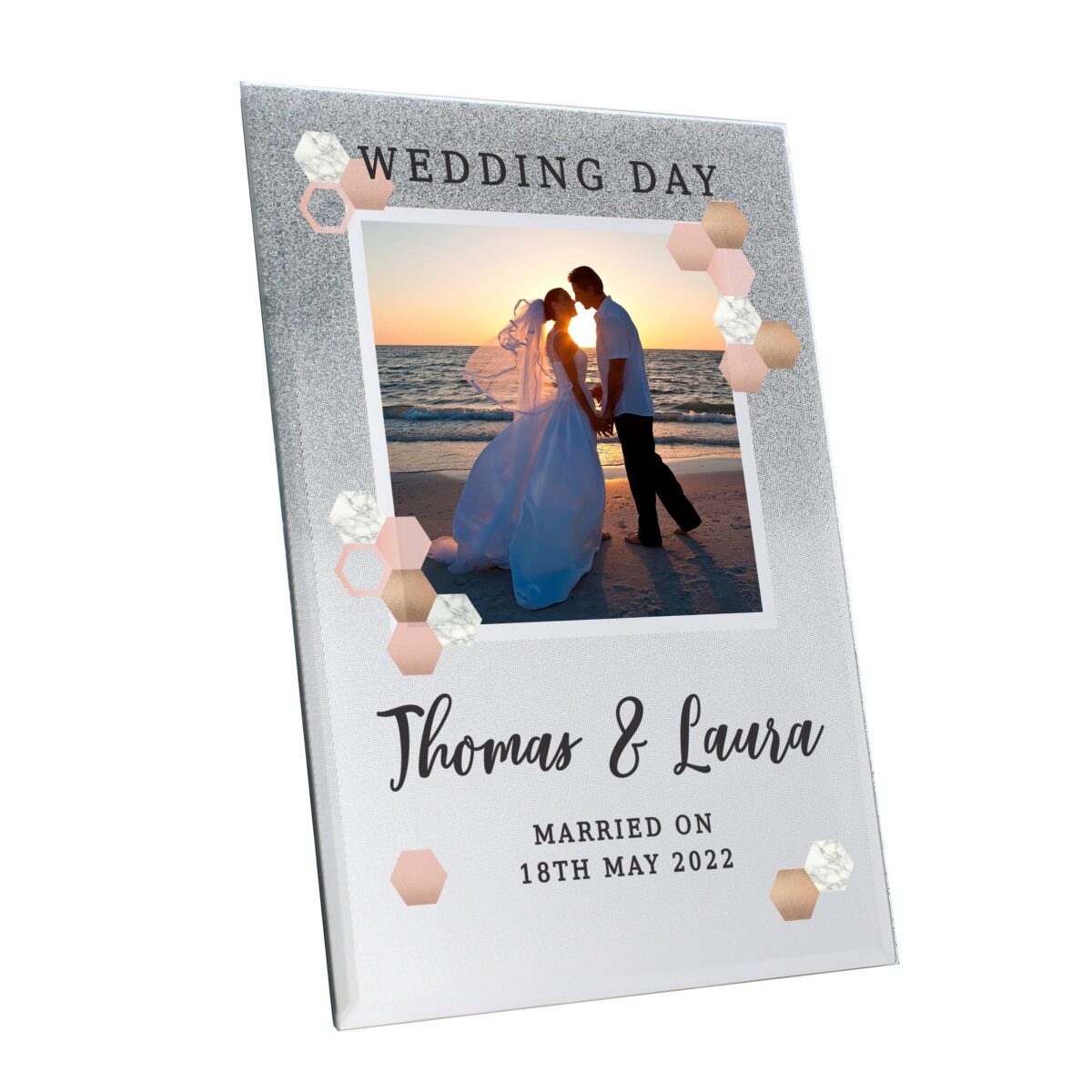 Personalised Cute Hexagon Design 4x4 Glitter Glass Photo Frame: 5 - Photo Frames By Gift Moments