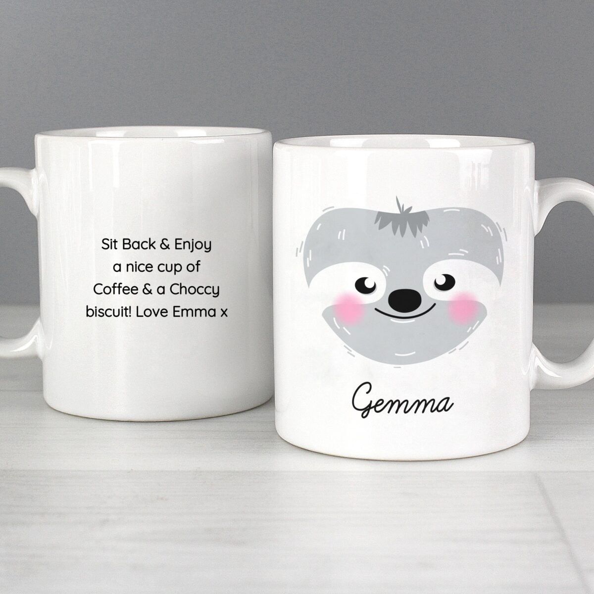 Personalised cute sloth face mug