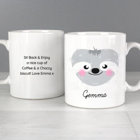 Personalised cute sloth face mug