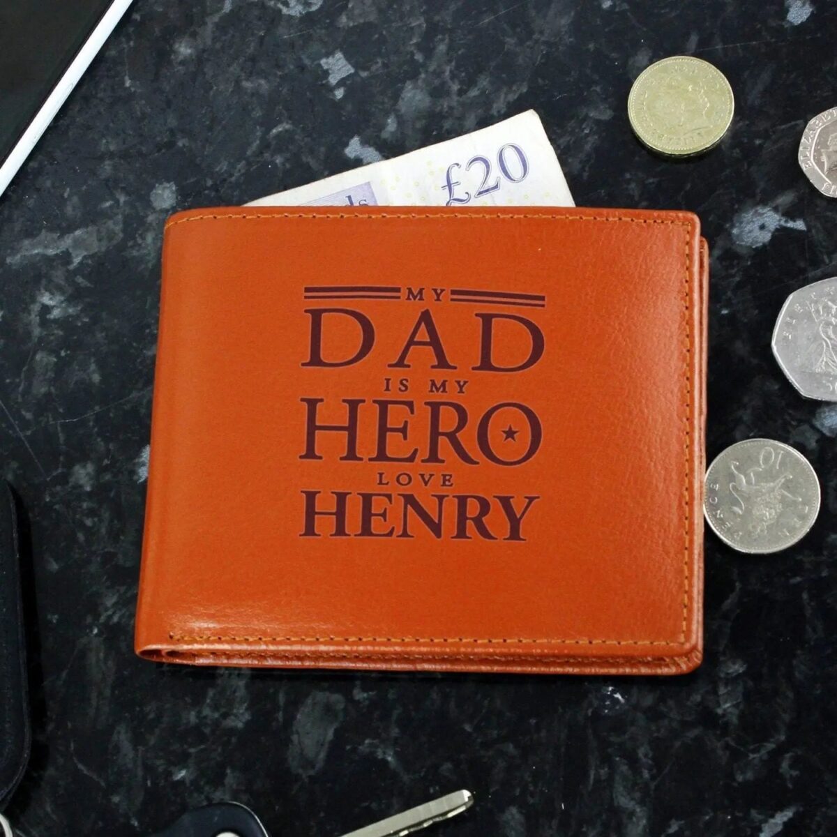 Personalised My Dad is My Hero Tan Leather Wallet: 1 - Wallets & Money Clips By Gift Moments