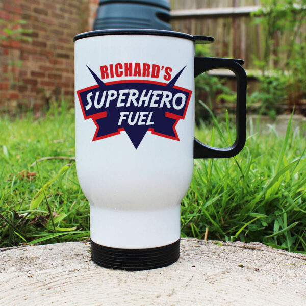 Personalised Superhero Fuel Travel Mug for Dad: 1 - Travel Mugs By Gift Moments