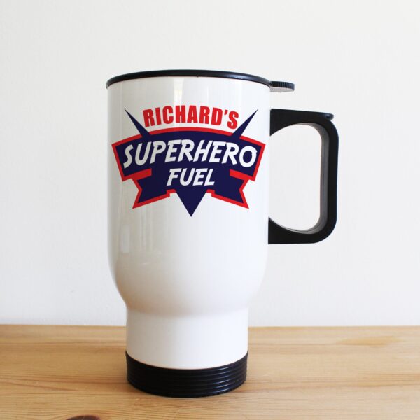 Personalised Superhero Fuel Travel Mug for Dad: 2 - Travel Mugs By Gift Moments