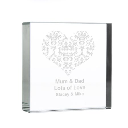 Personalised Damask White Heart Crystal Token: 2 - Crystal Tokens By Gift Moments
