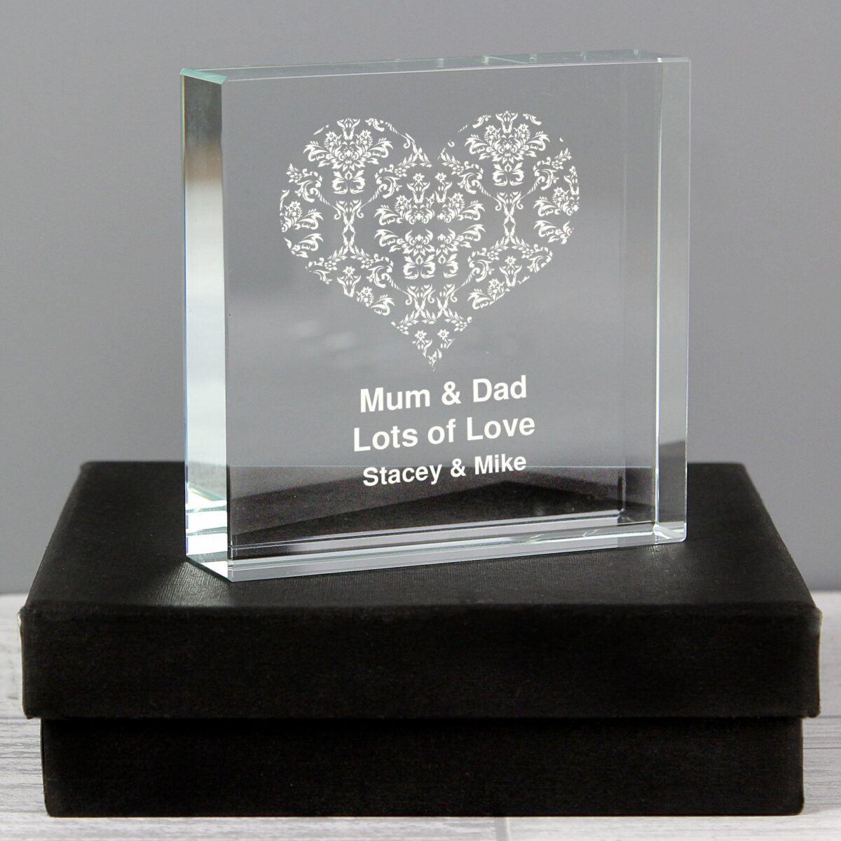 Personalised Damask White Heart Crystal Token: 1 - Crystal Tokens By Gift Moments