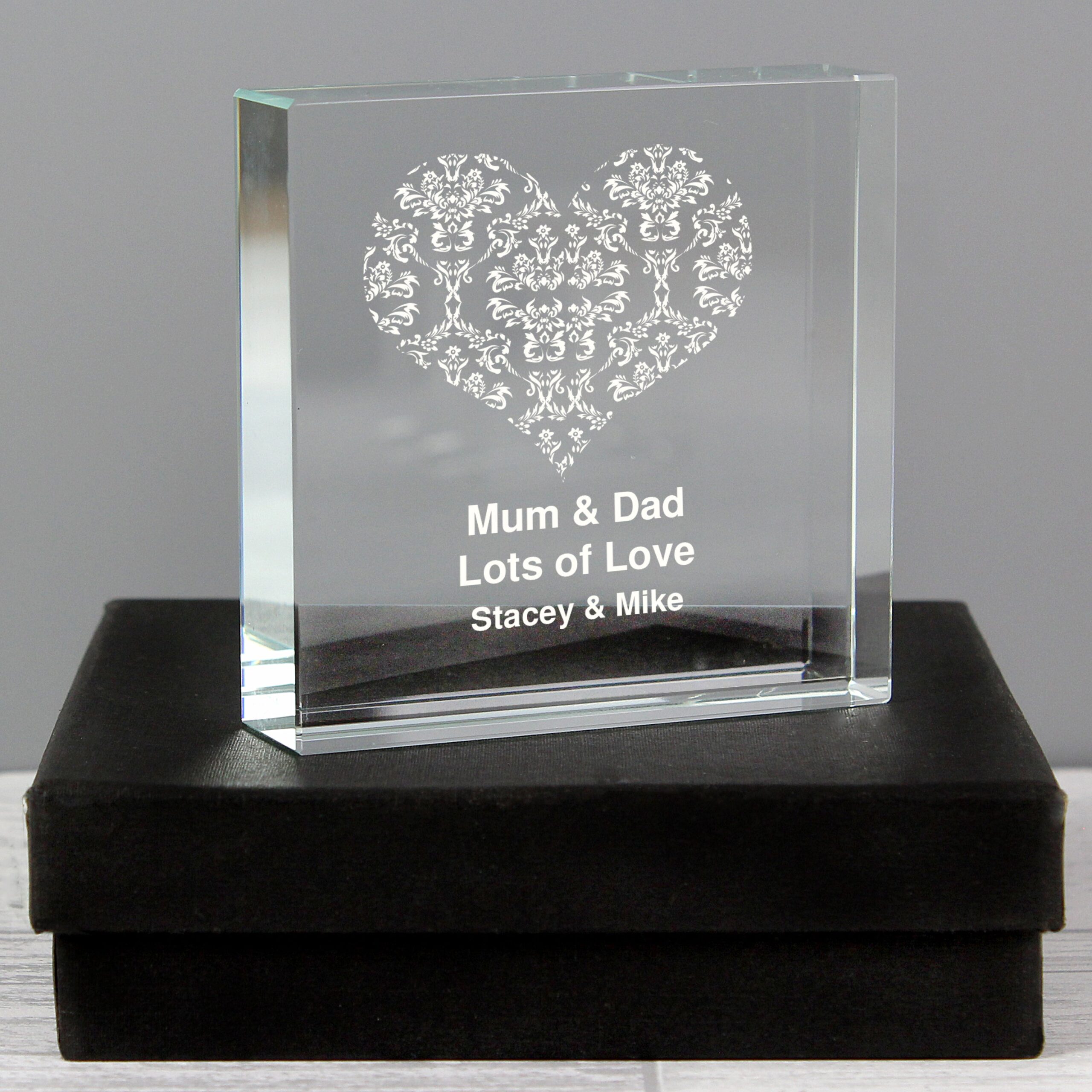 Personalised Damask White Heart Crystal Token: 1 - Crystal Tokens By Gift Moments