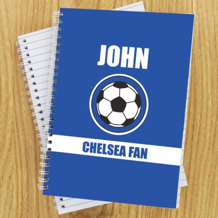 Personalised dark blue football fan a5 notebook