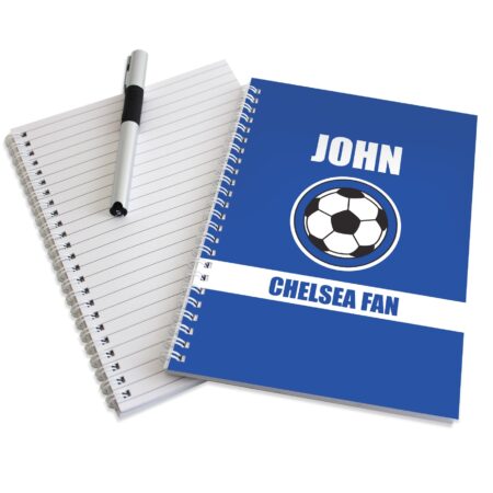 Personalised dark blue football fan a5 notebook