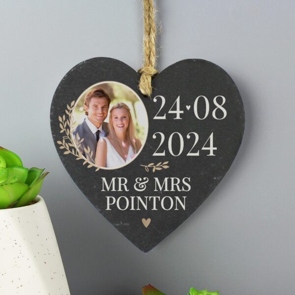 Personalised Date Photo Upload Slate Heart Decoration: 2 - Decorations By Gift Moments